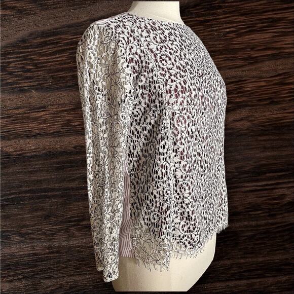 Carven French Designer Lace Blouse Top size 42 EU/M US Ivory Lined Back Zipper - Picture 7 of 11